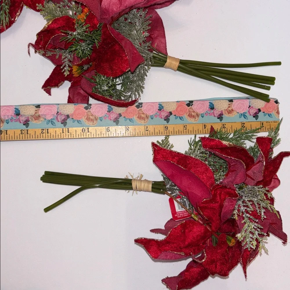 Red Poinsettia Floral Bouquet Set of 7 Red Velvet Gold edge poinsettia bouquets